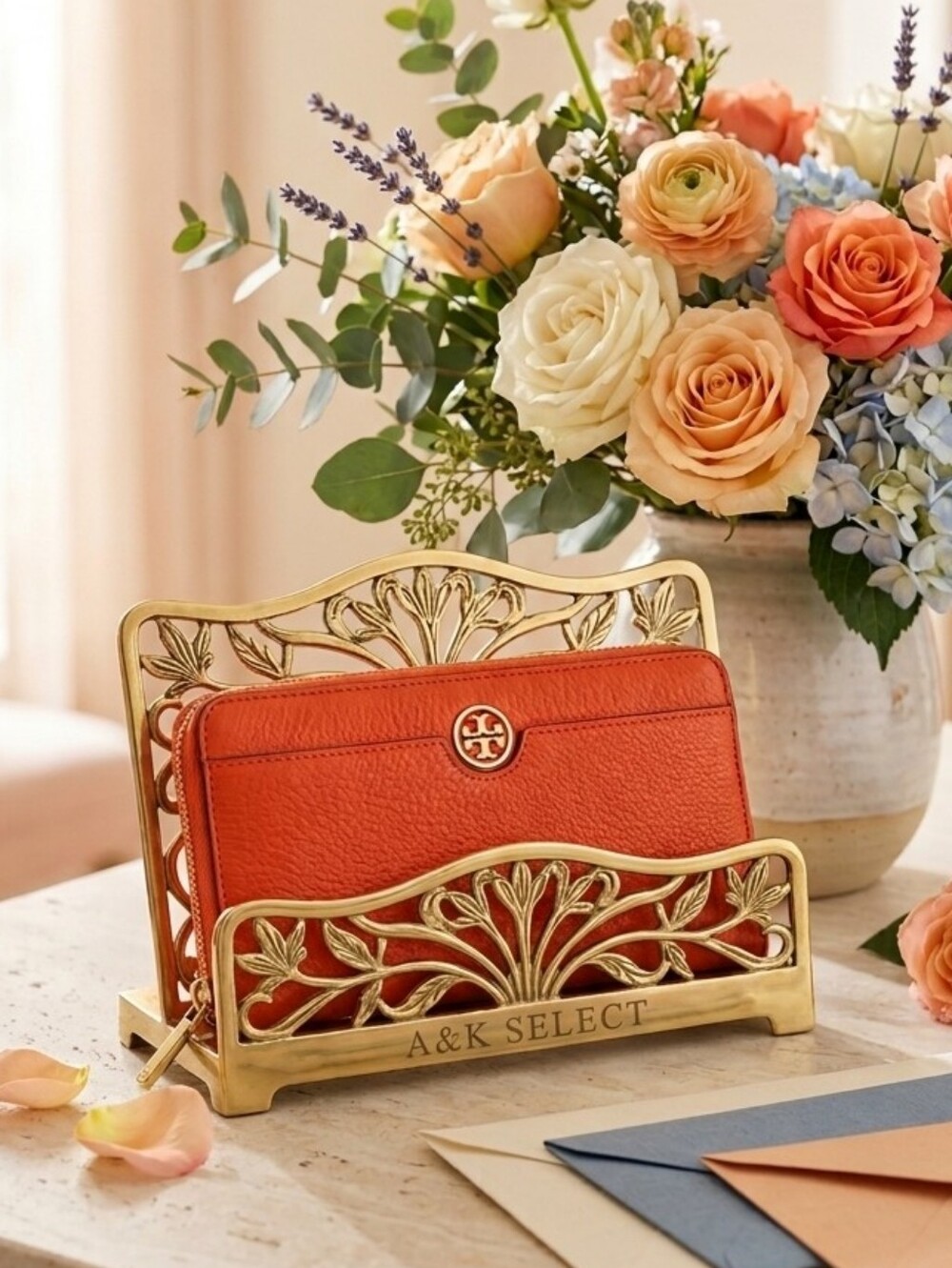 Tory Burch Orange Zip Around Continental Wallet Pebbled Leather Gold Tone.